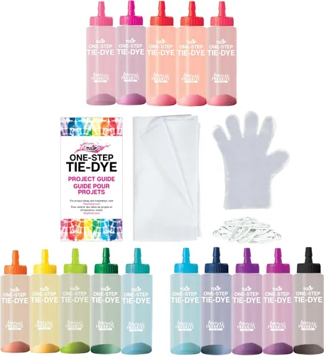 Vista 4 de Kit de teñido anudado de un solo paso Tulip para fiesta de 5 personas, gran actividad de fiesta, regalo para manualidades y artes, colores Arco iris