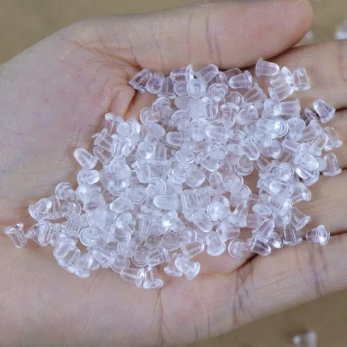 Vista 4 de 120 piezas de aretes para tachuelas, parte trasera de aretes, almohadillas de seguridad suaves y transparentes para las orejas, topes de embrague