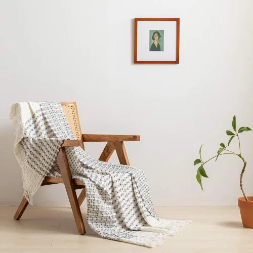 Vista 10 de Simple&Opulence Manta de 100 % algodón para cama, sofá, tejido jacquard de hilo teñido con borlas, suave, ligera, acogedora, transpirable, Verde