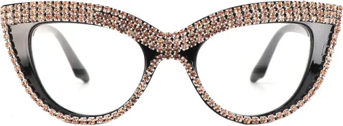 Vista 8 de Gafas de Lectura de Ojo de Gato con Diamantes de Imitación Brillantes, Magnificadas con Bloqueo de Luz Azul 2 Pack blanco