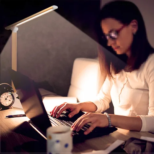 Vista 3 de Lámpara de escritorio LED con puerto de carga USB, lámpara de mesa regulable para el cuidado de los ojos para oficina en casa, control táctil con 5