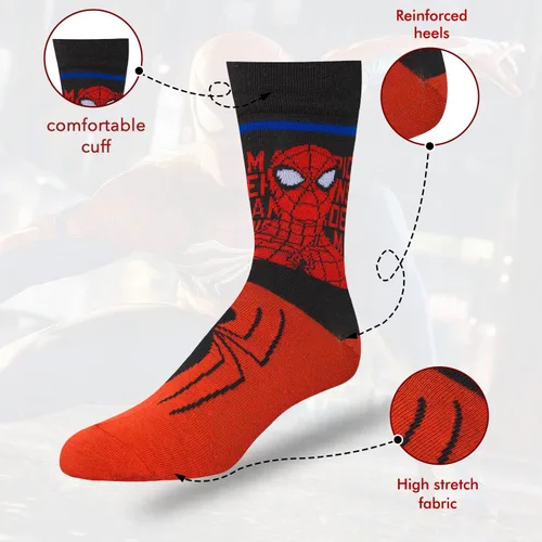 Vista 3 de Marvel Calcetines Spiderman para niños y hombres, paquete de 6 calcetines para hombres y niños, calcetines atléticos para hombres, calcetines