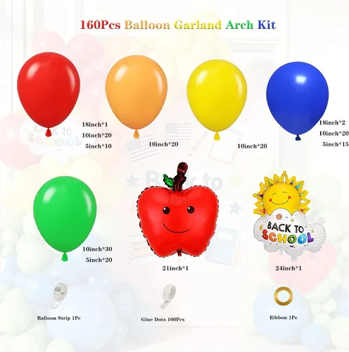 Vista 2 de Decoraciones de fiesta de regreso a clases, kit de arco de guirnalda de globos arcoíris con globos de aluminio de manzana para graduación, primer