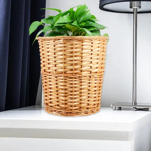 Vista 2 de PRETYZOOM Cesta de almacenamiento tejida moderna para arreglos florales, papelera decorativa para dormitorio, sala de estar