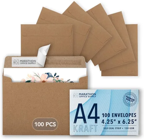 Vista 17 de MOS — Sobres de Papel Kraft A1 de 3.6 x 5.1 Pulgadas, Paquete de 100 — Sobres de Invitación Autoadhesivos Marrones de Peso Pesado para RSVP