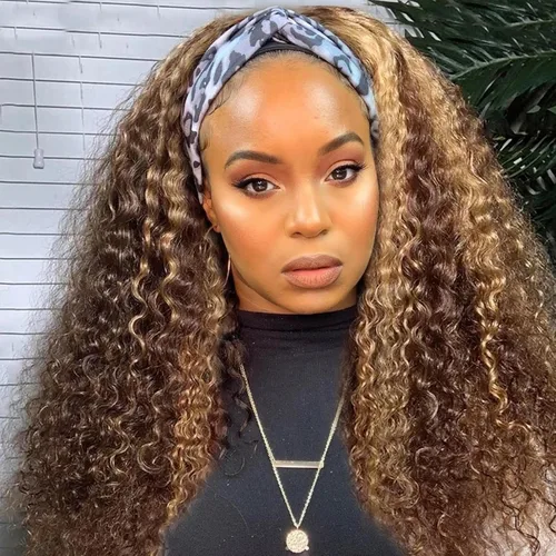 Vista 22 de Boopwine Peluca de cabello humano rizado con diadema para mujeres negras, 28 pulgadas, sin pegamento, sin encaje frontal, peluca de cabello virgen