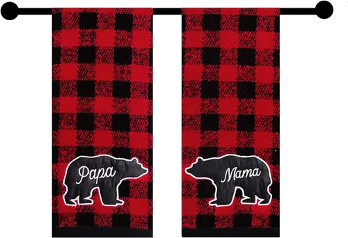 Vista 3 de St Nick Holiday Buffalo - Toallas de mano rústicas a cuadros estilo granja oso mamá papá