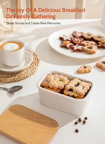 Vista 4 de Sweese - Mantequera de porcelana con tapa, perfecto para mantequilla de este y oeste, Blanco