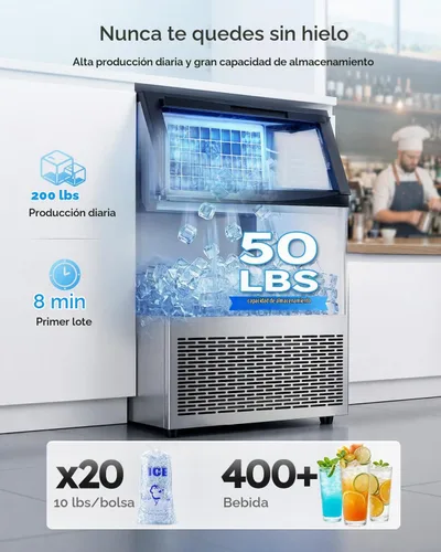 Vista 2 de Mojgar Máquina de hielo comercial 200lbs/24h con contenedor de Plateado