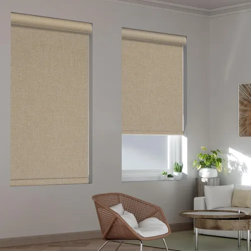 Vista 2 de Persianas enrollables opacas para ventanas, sin cordones, cortinas enrollables de lino con aislamiento térmico y protección UV, persianas y cortinas