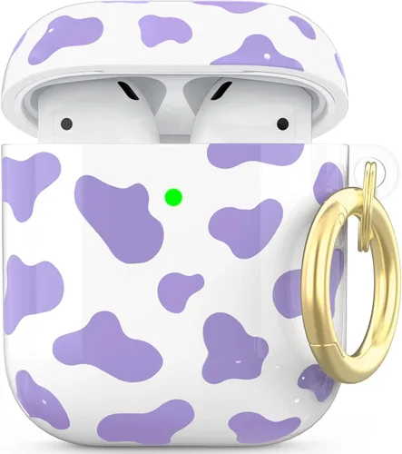 Vista 8 de NIUTRENDZ Linda funda con estampado de vaca para AirPods, diseño IMD duro TPU a prueba de golpes [LED frontal visible] [carga inalámbrica] Funda