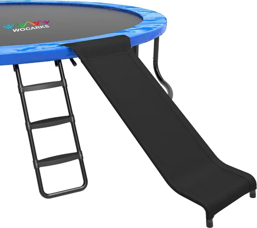 Vista 7 de Tobogán ergonómico para cama elástica con región de amortiguación, escalera deslizante de 3 escalones de ancho para cama elástica, accesorios