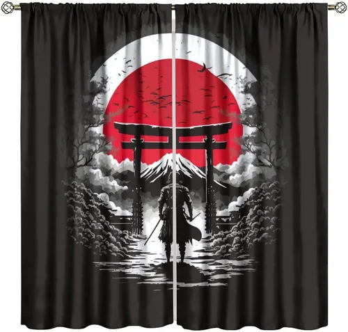 Vista 38 de Cortinas de cerezo, paisaje japonés, árbol de cerezo natural, primavera, dormitorio, sala de estar, ventana, 2 juegos de paneles, 42 x 45 pulgadas
