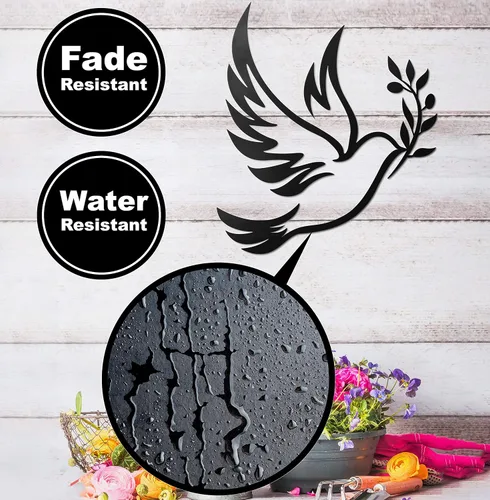 Vista 7 de Vivegate Dove of Peace - Arte de pared de metal con rama de olivo – ramas de olivo con contorno negro, decoración de pared de metal de paloma blanca