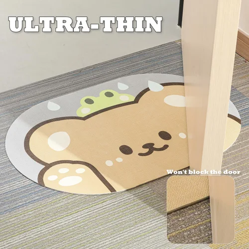 Vista 7 de Tapete de baño con bonitos animales, de secado rápido, antideslizante, súper absorbente, delgado, para el suelo del baño, frente a la bañera, fácil