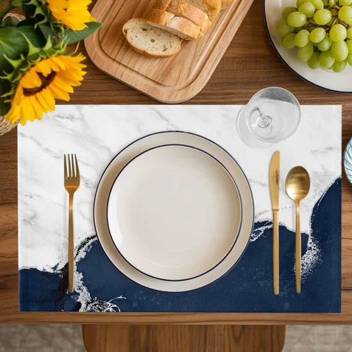 Vista 2 de Juego de 6 manteles individuales de tela de arpillera tejida lavable para mesa de comedor cuadrada/rectangular/redonda/ovalada, estético, blanco