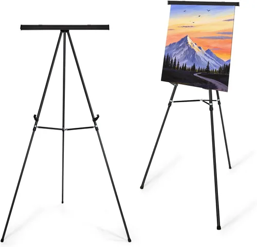 Vista 9 de Falling in Art Caballete de exhibición de rotafolios de aluminio con soporte ajustable para piso para sala de juntas, pizarra, blocs de notas