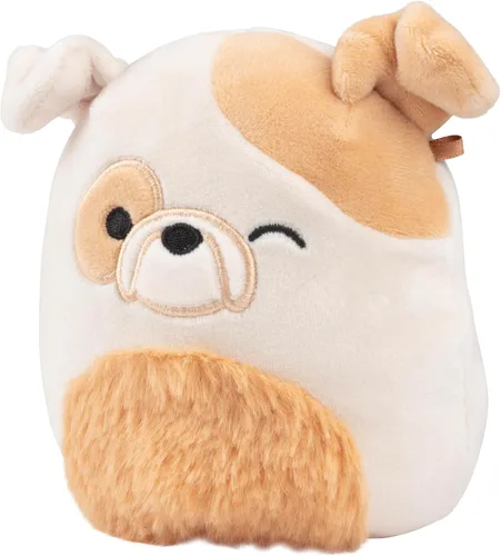 Vista 3 de Squishmallows Brock The Bulldog original de 5 pulgadas – Peluche oficial de Jazwares para calcetín navideño – Pequeño juguete de animal de peluche