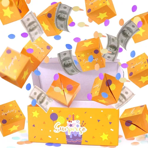 Vista 9 de BABORUI Caja de dinero de cumpleaños para efectivo, caja de explosión sorpresa de feliz cumpleaños con confeti, caja de regalo explosiva