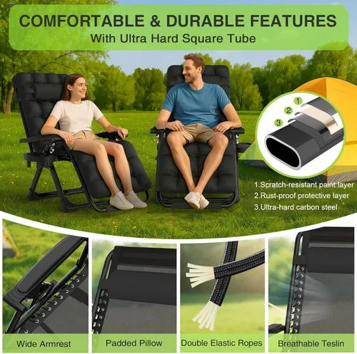 Vista 5 de Suteck Silla de gravedad cero, sillas reclinables de camping, sillón Negro clásico
