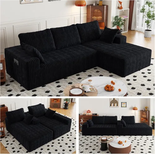 Vista 14 de Sofá seccional en forma de U de 108 pulgadas con otomana, sofá seccional modular de pana con asiento profundo, sofá modular moderno en forma de L