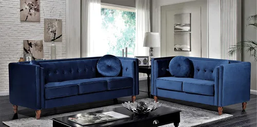 Vista 6 de Container Furniture Direct Lexie Velvet Comfy Mid Century Chesterfield - Sofá biplaza de tres plazas para apartamento, dormitorio y oficina, juego