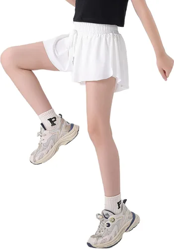 Vista 9 de Paquete de 3 pantalones cortos fluidos con bolsillos 2 en 1 para jóvenes, adolescentes y niños, faldas atléticas de mariposa para correr, deportes