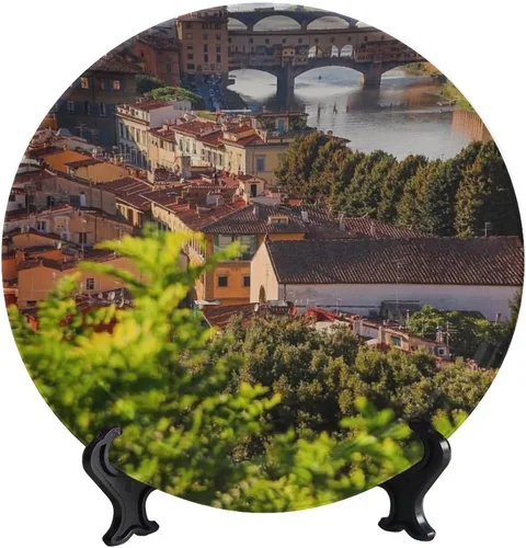 Vista 12 de Plato decorativo colgante de cerámica con temática de paisaje, plato decorativo redondo de plantas en maceta, con soporte decorativo, para sala