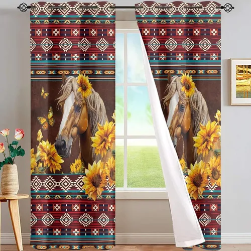 Vista 8 de ZFRXIGN Cortinas opacas para ventana de caballo azteca occidental, 63 pulgadas de largo, para cuarto de bebé, sala de estar, dormitorio, 2 paneles
