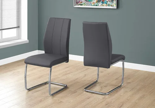Vista 2 de Monarch Specialties Silla de comedor de 2 piezas, 2 piezas, 39 pulgadas de alto, aspecto de piel gris, cromo, 17.25 pulgadas de largo x 20.25