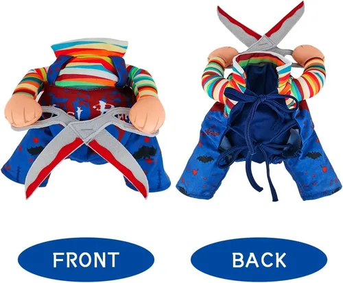 Vista 5 de Disfraz de muñeca de Halloween para perro, estilo tijera, disfraz de mascota, Navidad, cosplay, muñeca ajustable, divertida ropa especial divertida