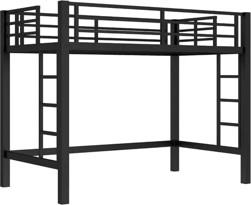 Vista 5 de Cama alta individual con escaleras, cama alta de metal individual con tapones antivibraciones y reducción de ruido, cama alta resistente