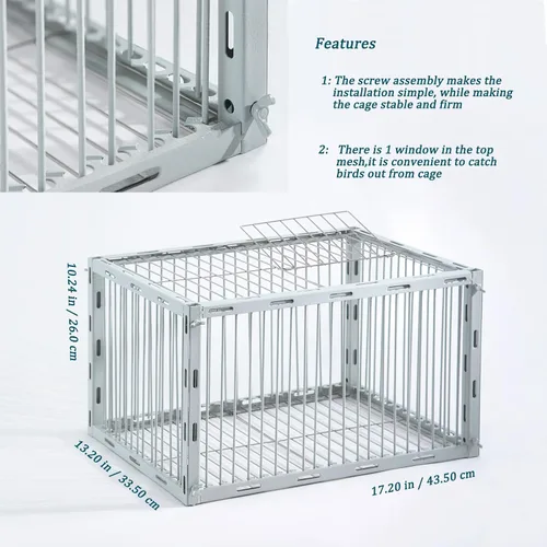 Vista 4 de Trampa para palomas con diseño a prueba de fugas, trampa para pájaros con entrada unidireccional, jaula para pollos y aves para palomas, portátil