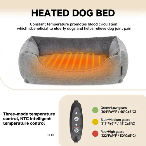 Vista 4 de Cama térmica para perros con almohadilla térmica de detección automática, 3 ajustes de temperatura y cable resistente a las masticaciones