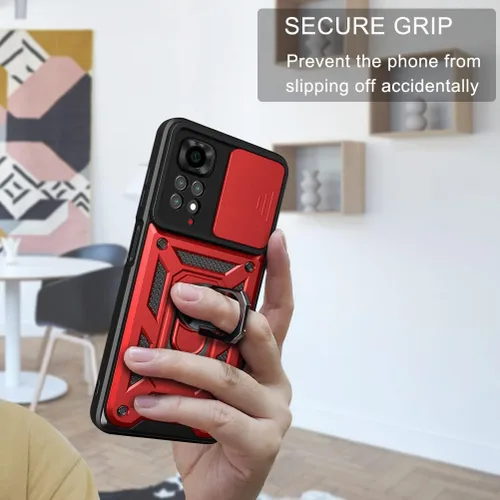 Vista 7 de CCSmall Funda para Xiaomi Redmi Note 11 4G (no 5G) con cubierta de cámara deslizante, funda de protección de grado militar resistente con soporte