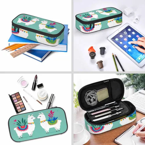 Vista 6 de Estuche organizador de lápices de alpaca, diseño de llama, hojas de animales, caja de papelería, caja de maquillaje, suministros escolares