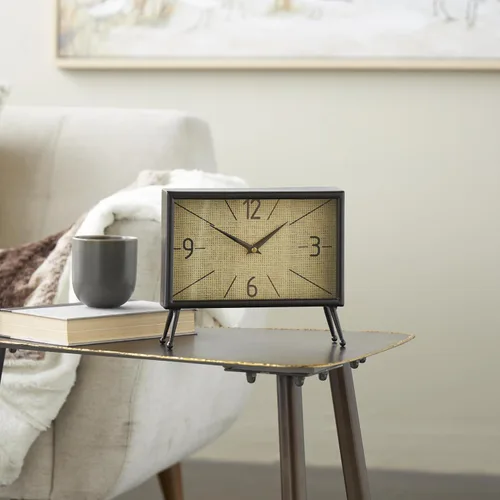 Vista 3 de [Usado] Deco 79 Reloj rectangular de metal con esfera de reloj manchada de té, 10 x 3 x 8 pulgadas, negro