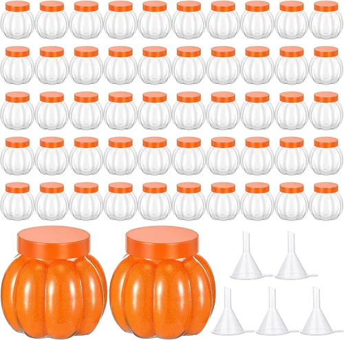 Vista 10 de Hsei 50 botellas de plástico para arte de arena y 5 mini embudos, botellas redondas transparentes de poción, tarros de dulces para licor, decoración