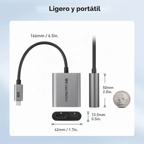 Vista 8 de Cable Matters Adaptador USB C a HDMI 2.1 de 48 Gbps con carga de 100 W