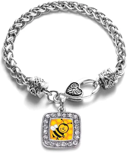 Vista 125 de Pulsera de dijes cuadrados de plata con joyería de circonita cúbica