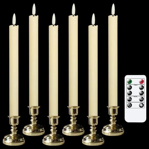 Vista 23 de Wondise Velas Cónicas Sin Llama con Control Remoto Temporizador, Candelabros Rojos Cerosos Reales a Batería Velas LED de Mecha 3D para Decoración