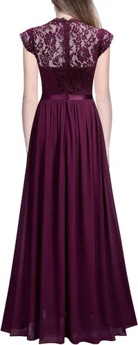 Vista 2 de Miusol - Maxi vestido floral con encaje para fiesta de noche y uso formal para mujer