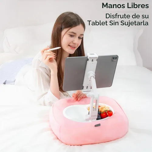 Vista 3 de Soporte de almohada para tableta, soporte ajustable para Kindle con 2 cuencos para aperitivos, soporte ajustable para iPad de 360° para cama