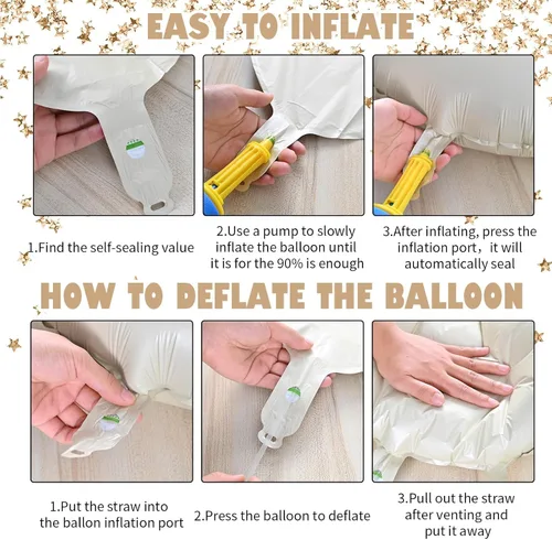 Vista 4 de Globos de 40 pulgadas con números 4 color blanco crema, globo grande del número 4 con 6 globos de helio de papel de aluminio, globos grandes
