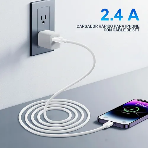 Vista 2 de Cable Lightning para iPhone de 6 pies, [certificado MFi de Apple], cable de carga rápida para iPhone 14 13 12 11 Pro Max XS XR X 8 7 6 Plus SE y más