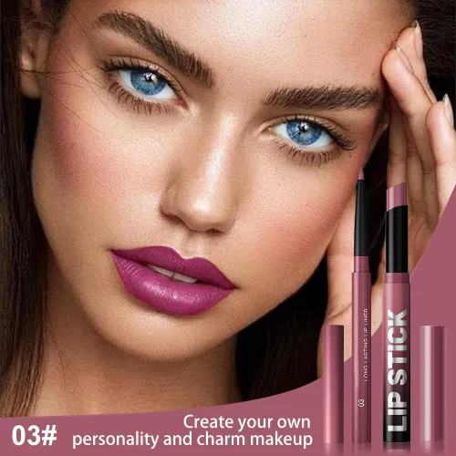 Vista 2 de AMY'S DIARY Juego de 2 lápices labiales y delineadores de labios rosa y morado, kit de delineador de labios y lápiz labial para mujeres, lápiz