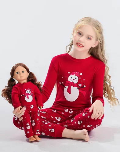 Vista 2 de Babyroom Pijama de algodón a juego de 4 piezas para niñas pequeñas y muñecas a juego