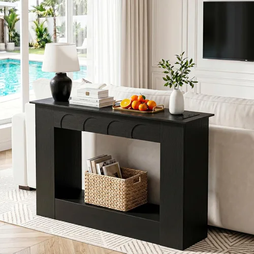 Vista 6 de Unikito 43.3" Farmhouse Entryway Table, Console Table with Open Storage Black
