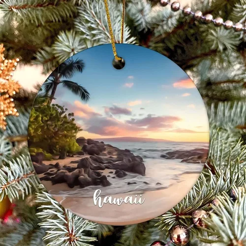 Vista 6 de Hawaii City Scene Building Cityscape Natural Landscape Decorative Ceramic Christmas Ornament for Xmas Tree Hanging Keepsake Holiday Ornaments
