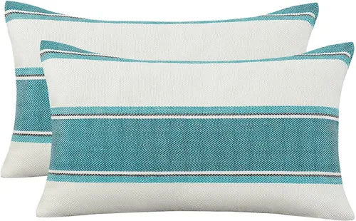 Vista 15 de AmHoo - Juego de 2 fundas de cojín de lino para sofá, estilo casa de campo, con diseño de rayas, decoración estilo Buffalo retro, con cremallera
